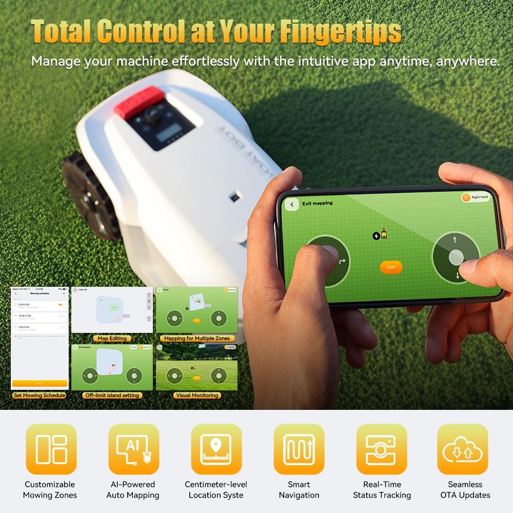 Роботизированная газонокосилка Goat Bot Unicut H1, большая площадь покрытия 1500 м², RTK+VSLAM для точного картографирования, ширина кошения 24 см