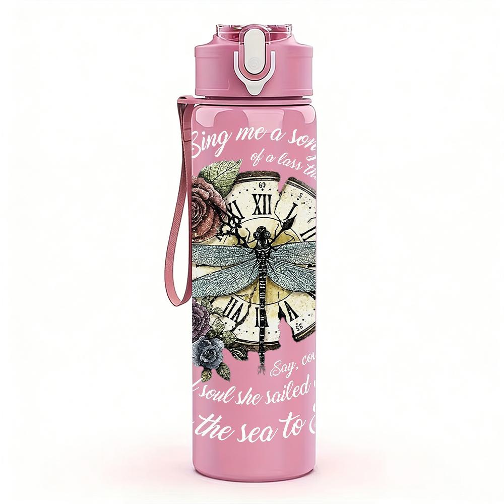 1PC Floral Dragonfly Vintage Round Art Print 750ml Portable Sports Water Bottle Leakproof Gym Outdoor Travel Drink Cup