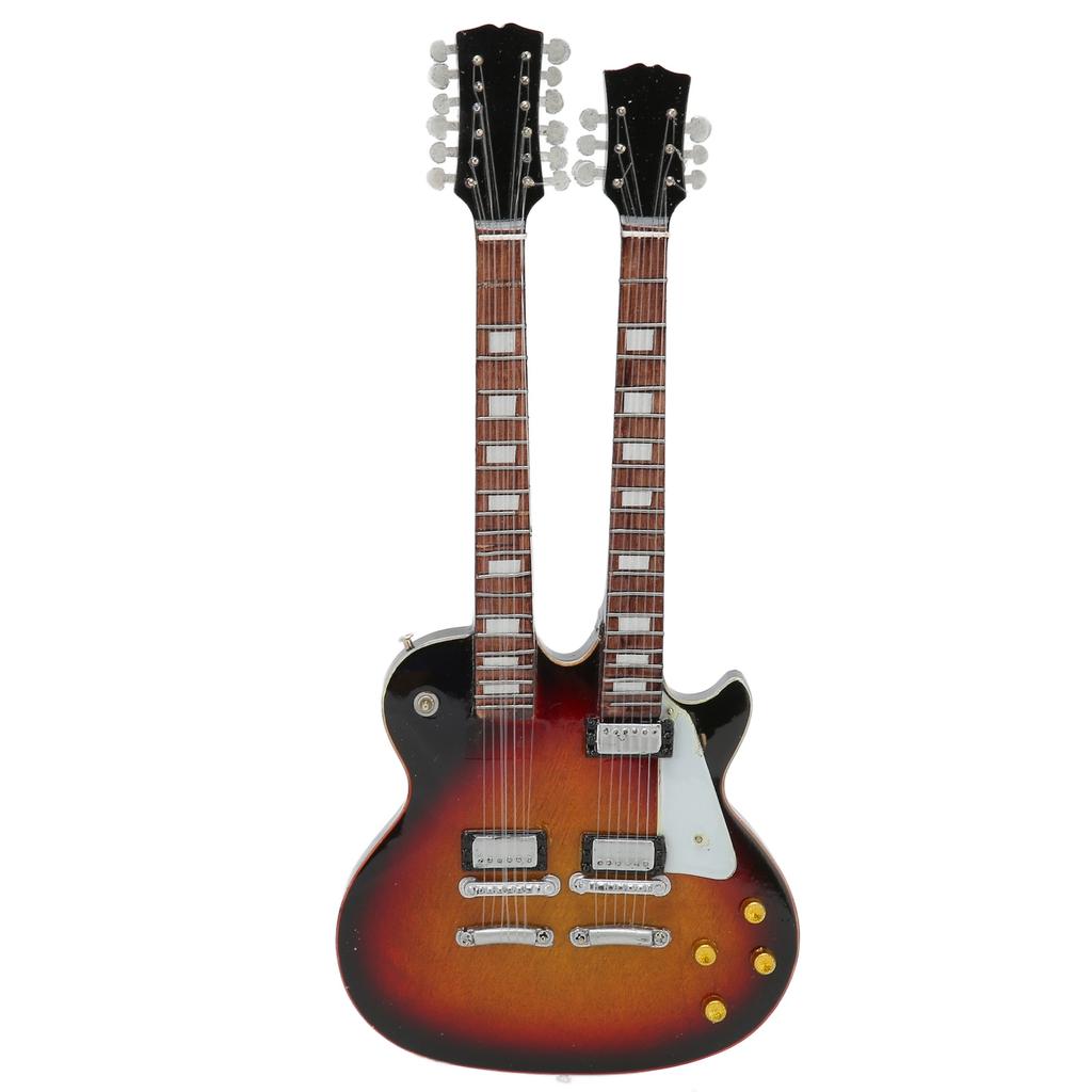 Миниатюрная модель электрогитары, украшение, двухгрифовая гитара, музыкальный инструмент, реплика с футляром