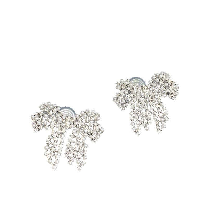 No pierced earrings, sweet bow, slightly inlaid zircon stud earrings, light luxury, high-end earrings, design, niche earrings.