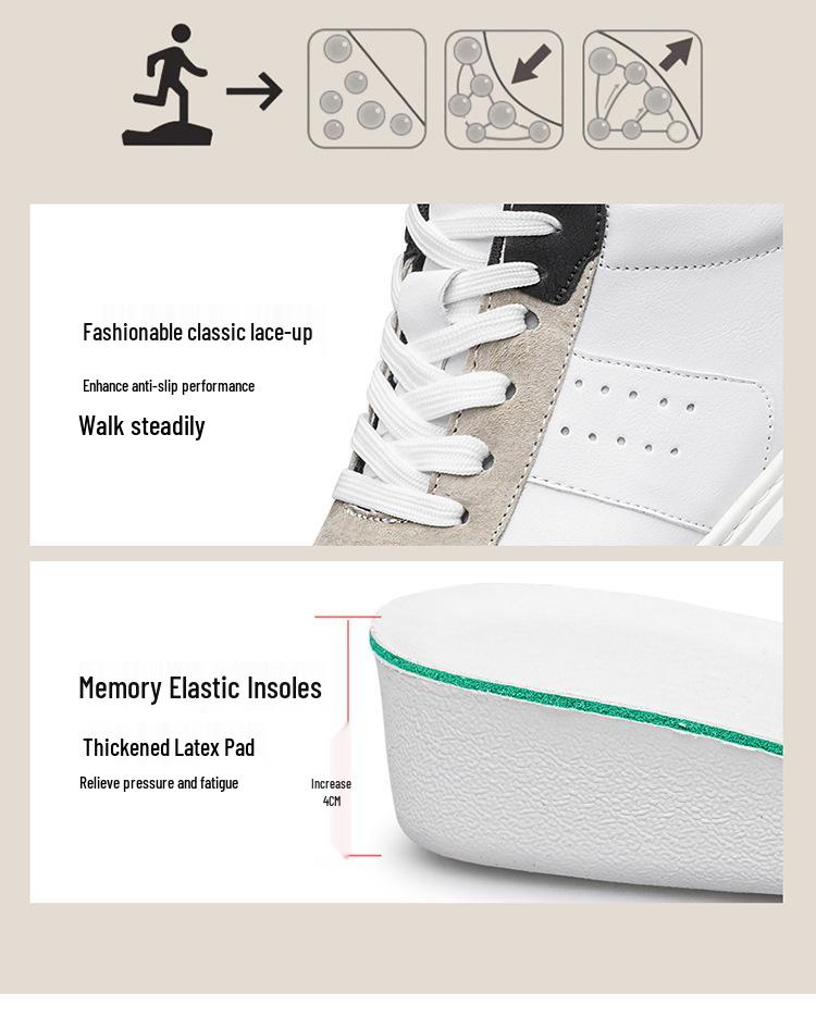 Invisible Height Boost Men's 8cm Breathable Thick Sole Running Casual Dad Shoes, Sports Board Shoes, White.