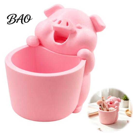 Desktop Clutter Organizer 3D Printed Cute Piggy Storage Pot, Cartoon Pig Shaped Pen Holder, Makeup Tool Holder Brush Organizer, Multifunctional