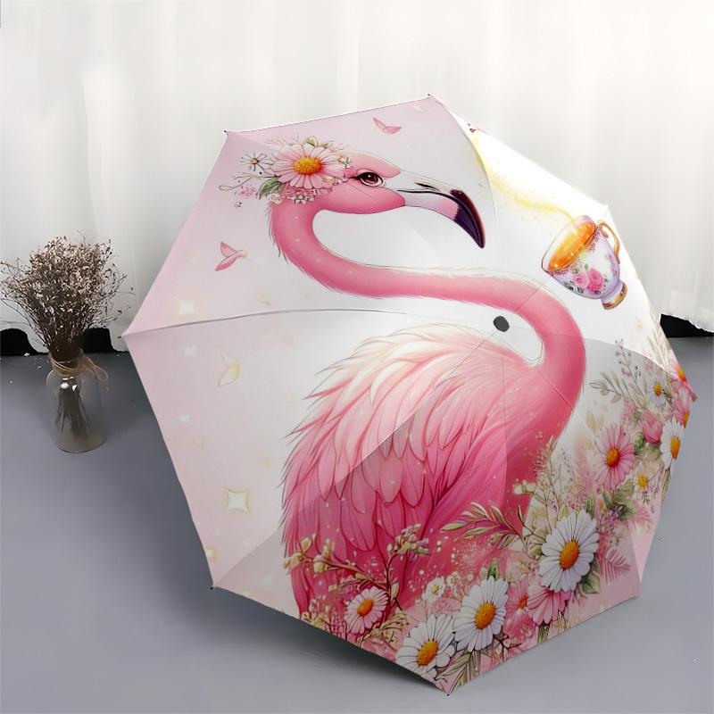 1pc Flamingo Tea Garden Umbrella with Plastic Handle,Suitable for All Seasons Home Travel Outdoor UmbrellaDD401