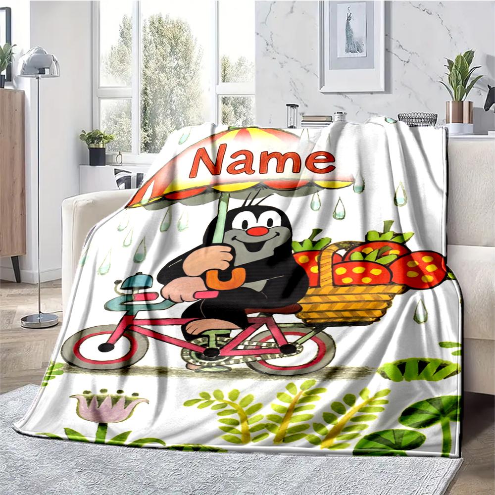 Custom Name Krtek Theme Printed Blanket - Perfect for Couch, Bed, Travel & Outdoor Use | Machine Washable, Cozy & Durable.