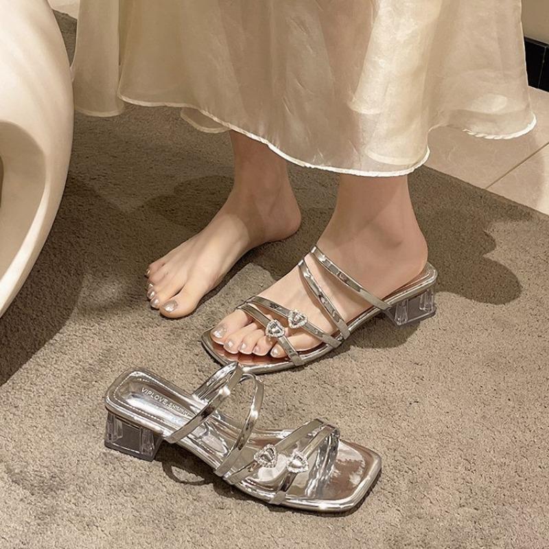 Модные женские туфли-лодочки, тапочки, женские туфли с квадратным носком, женские шлепанцы, летняя обувь, сандалии на высоком каблуке 2024 года, для дома, Zapato Mujer