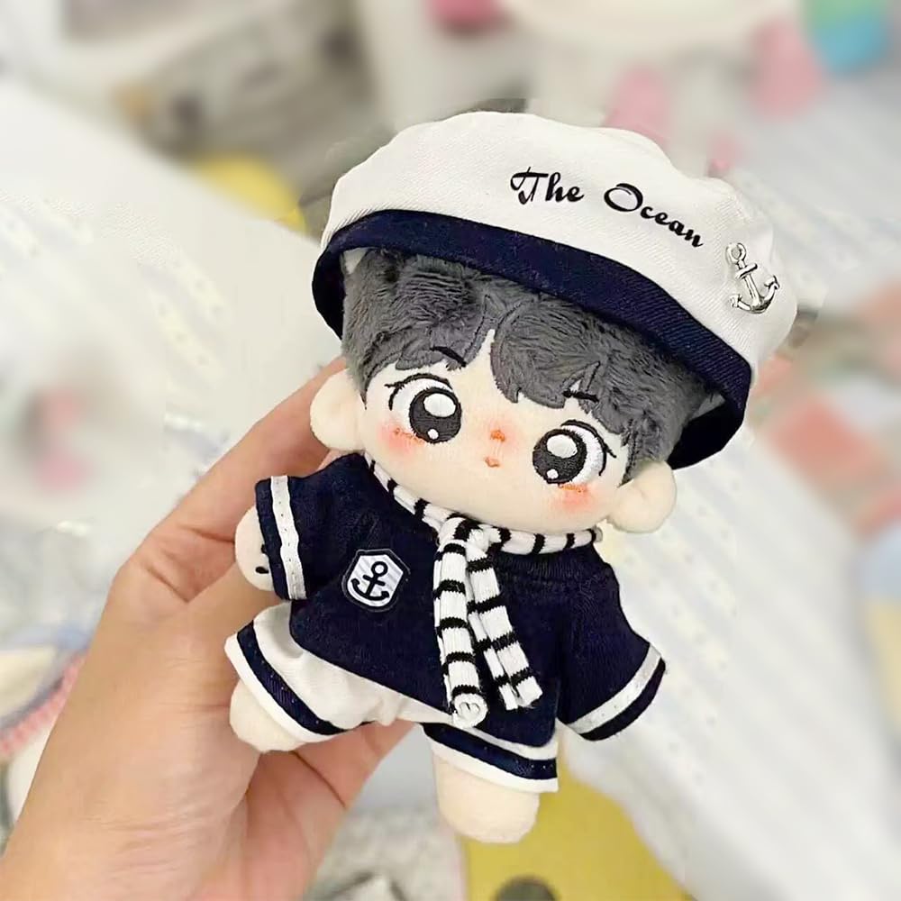 niannyyhouse 10cm Plush Doll Clothes Set (White) - Includes Scarf, Hat, T-Shirt, Pants, and Sailor Uniform