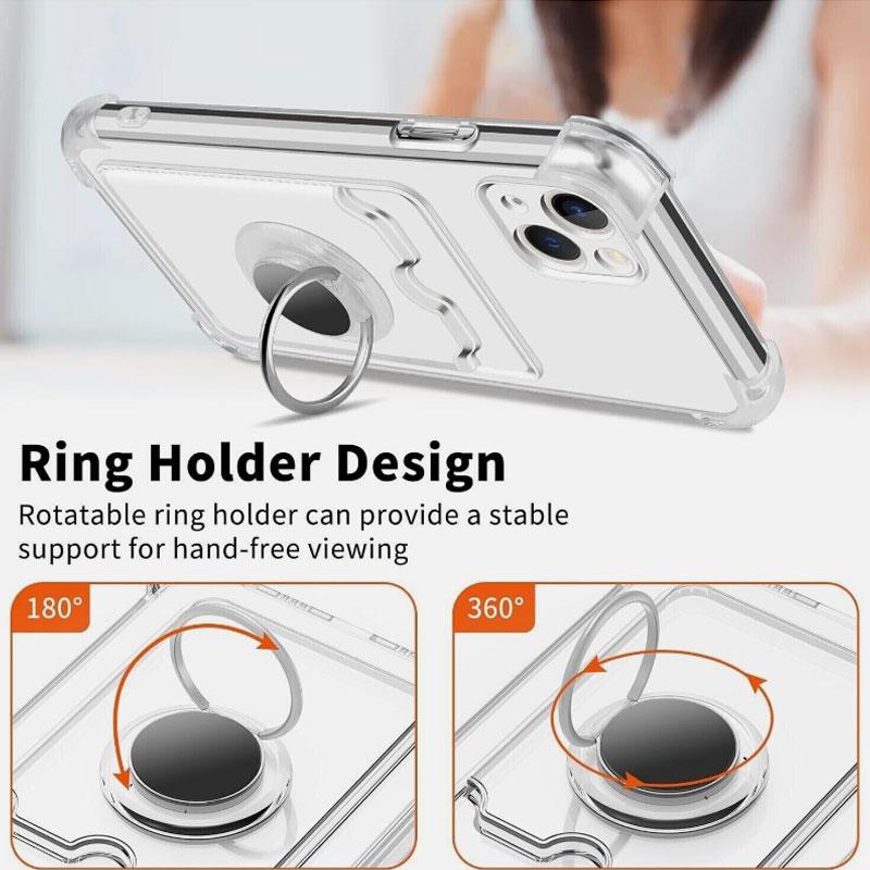 Ring Holder Wallet Card Slot Clear Shockproof Phone Case for Iphone 15 Pro Max 14 13 Pro 14Pro Airbag Transparent Stand Cover