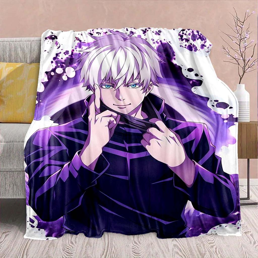 Фланелевое одеяло Аниме Jujutsu Kaisen - Мягкое, теплое, идеально подходит для дивана, кровати, кемпинга, путешествий, офиса, домашнего декора -QJY