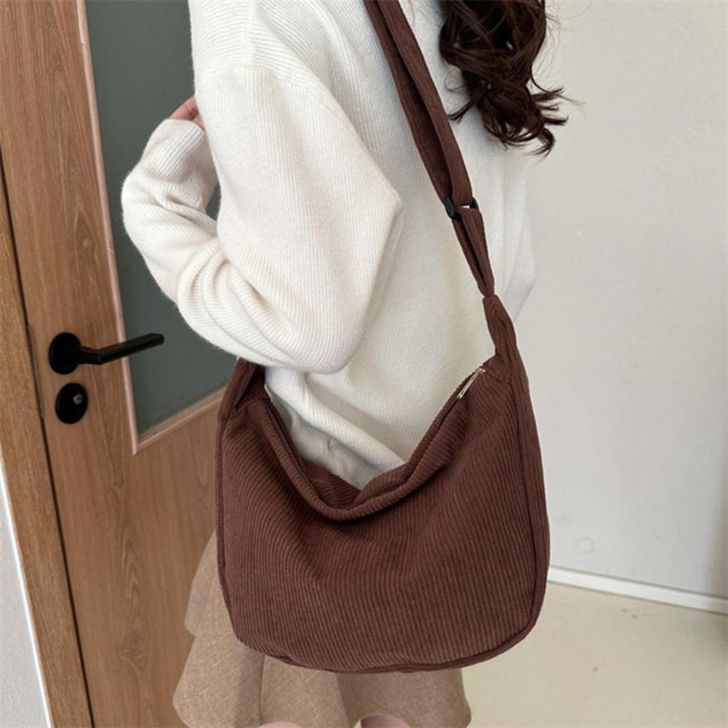 Corduroy Shoulder Bag Minimalist Crossbody Bag Women's Handbags Fashion Fabric Underarm Pouch Solid Color Zipper Female Handbag