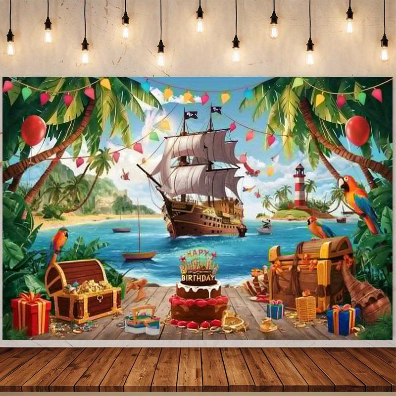 Party banner 1 piece, a birthday party backdrop photo prop themed after pirates, made of polyester fiber.