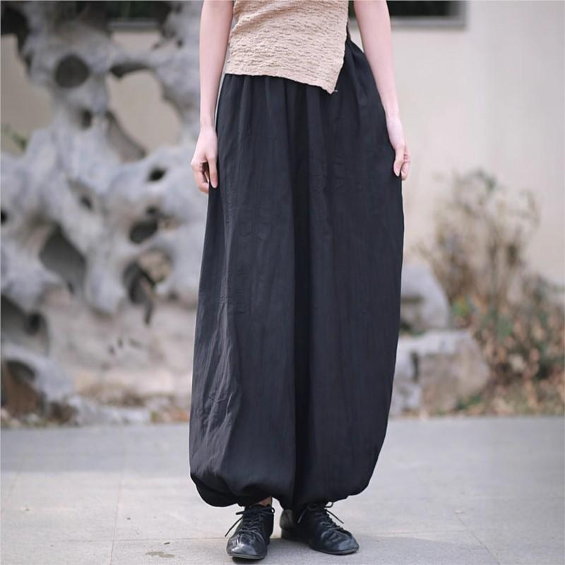 Johnature Women Vintage Bloomers Pants Solid Color Elastic Waist Trousers Summer Loose Casual Female Pants