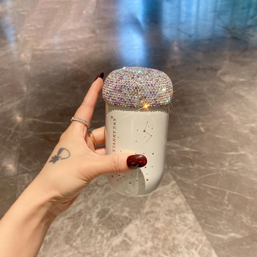 Термокружка для кофе с узором созвездий и крышкой, украшенной бриллиантами, посуда для напитков для девочек, термос для кафе, сохраняющий холод и тепло, с изоляцией