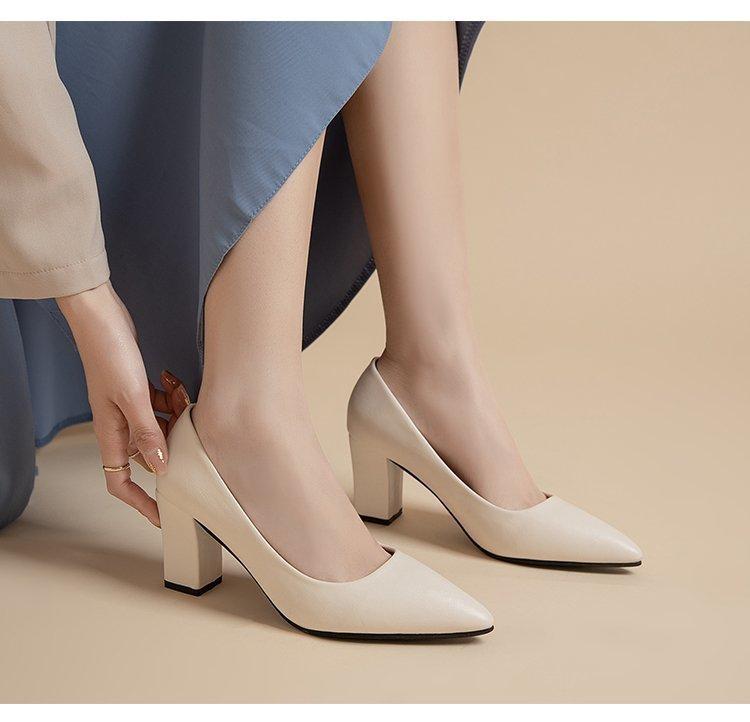 Модная женская обувь на толстом каблуке, весна-лето 2024, новые туфли-лодочки с острым носком для работы, корейская версия простых туфель на высоком каблуке