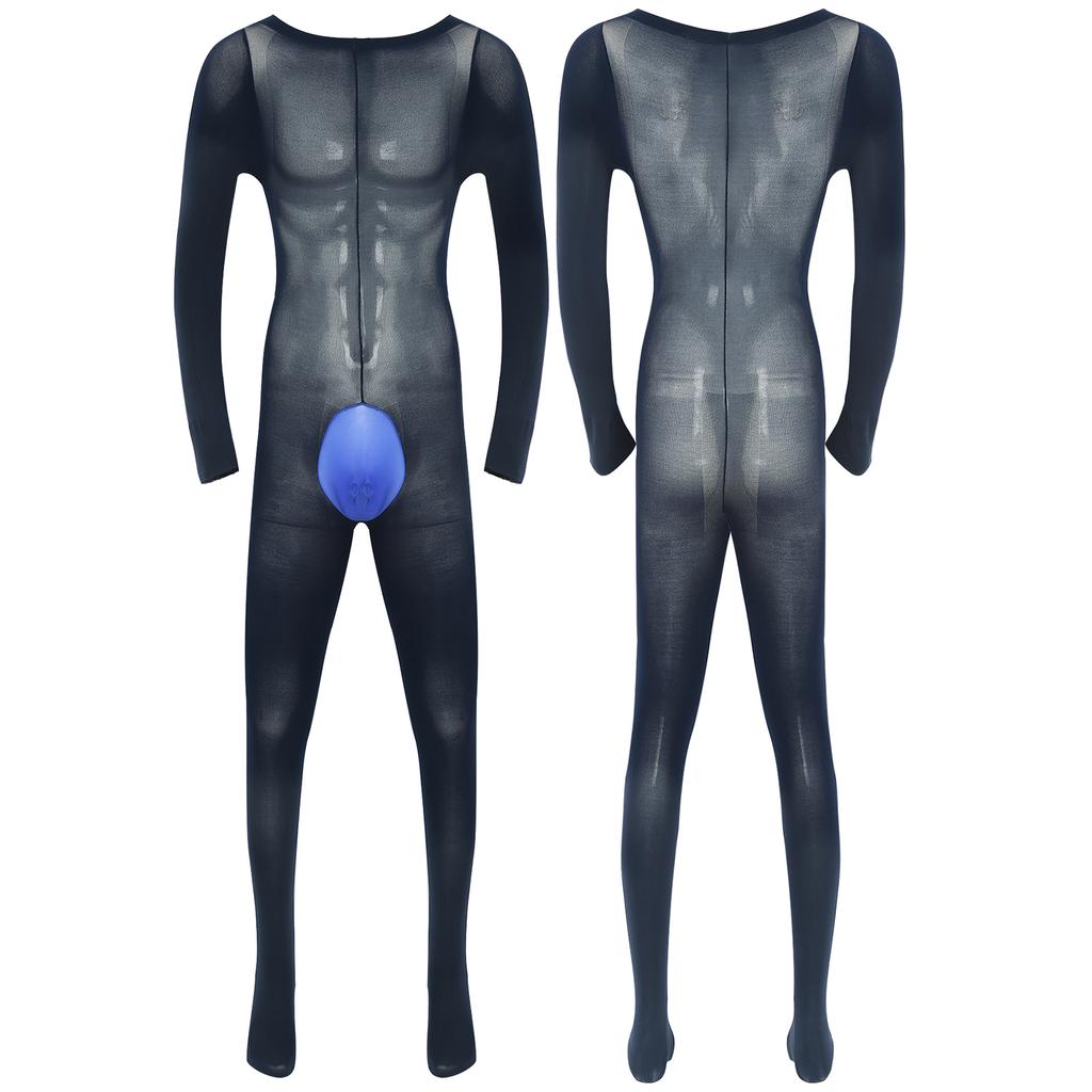 Мужское однотонное боди с длинным рукавом, эластичное боди с карманом-буфом, ночное белье