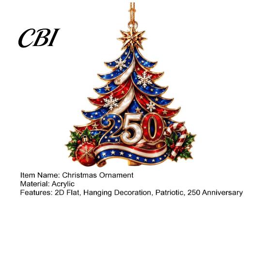 Acrylic Anniversary Decorations 250 USA Christmas Tree Ornament, 2D 1776-2026 250th Creative American Flag Ornaments Hanging Decoration, Fourth