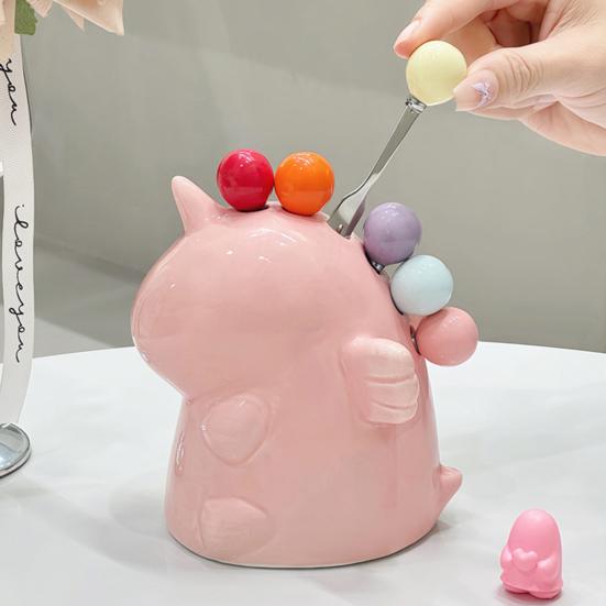 Вилка для фруктов с банкой для хранения, десертные вилки из нержавеющей стали, вилки для салатов, керамические столовые приборы, милые украшения для стола для дома, кафе, ресторана