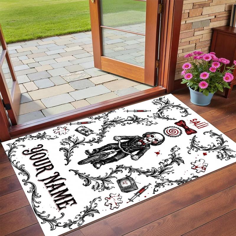 Crystal Velvet Rug Custom Name Text, Soft Non Slip Floor Mat Home DecorSaw Billy the Puppet