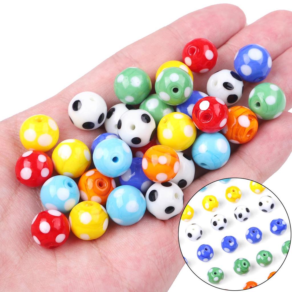 2 шт. Круглые цветные стеклянные бусины с точками ручной работы для изготовления ожерелий, браслетов, серег и другой бижутерии