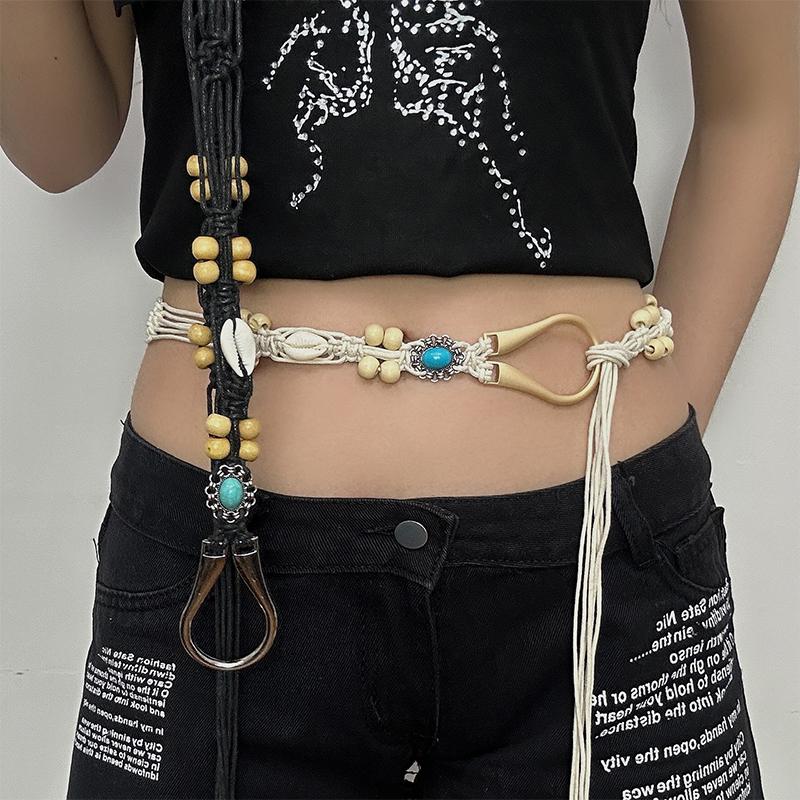 Винтажный этнический стиль, плетеный вручную пояс, женский, декоративная цепочка на талию для платья, универсальный богемный пояс Y2K