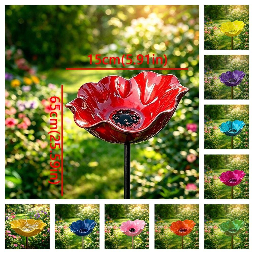 Handcrafted Bird Bath Stake Ground Insert Bird Drinking Water Patio Decor