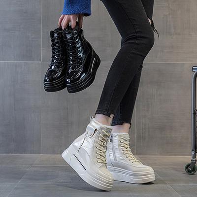 2025 Зимние Ботинки из Натуральной Кожи Женские Снежные Сапоги Водонепроницаемые Теплые Хлопковые Ботинки для Холодной Зимы Женские Ботильоны Нескользящие Увеличивающие Рост 9 см