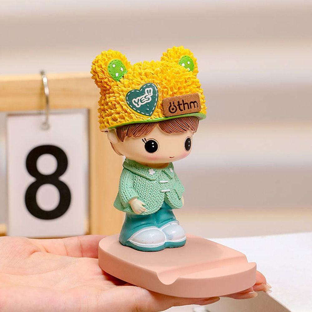 Resin Cute Mobile Phone Holder Figure Model Cartoon Phone Bracket Watching Tv