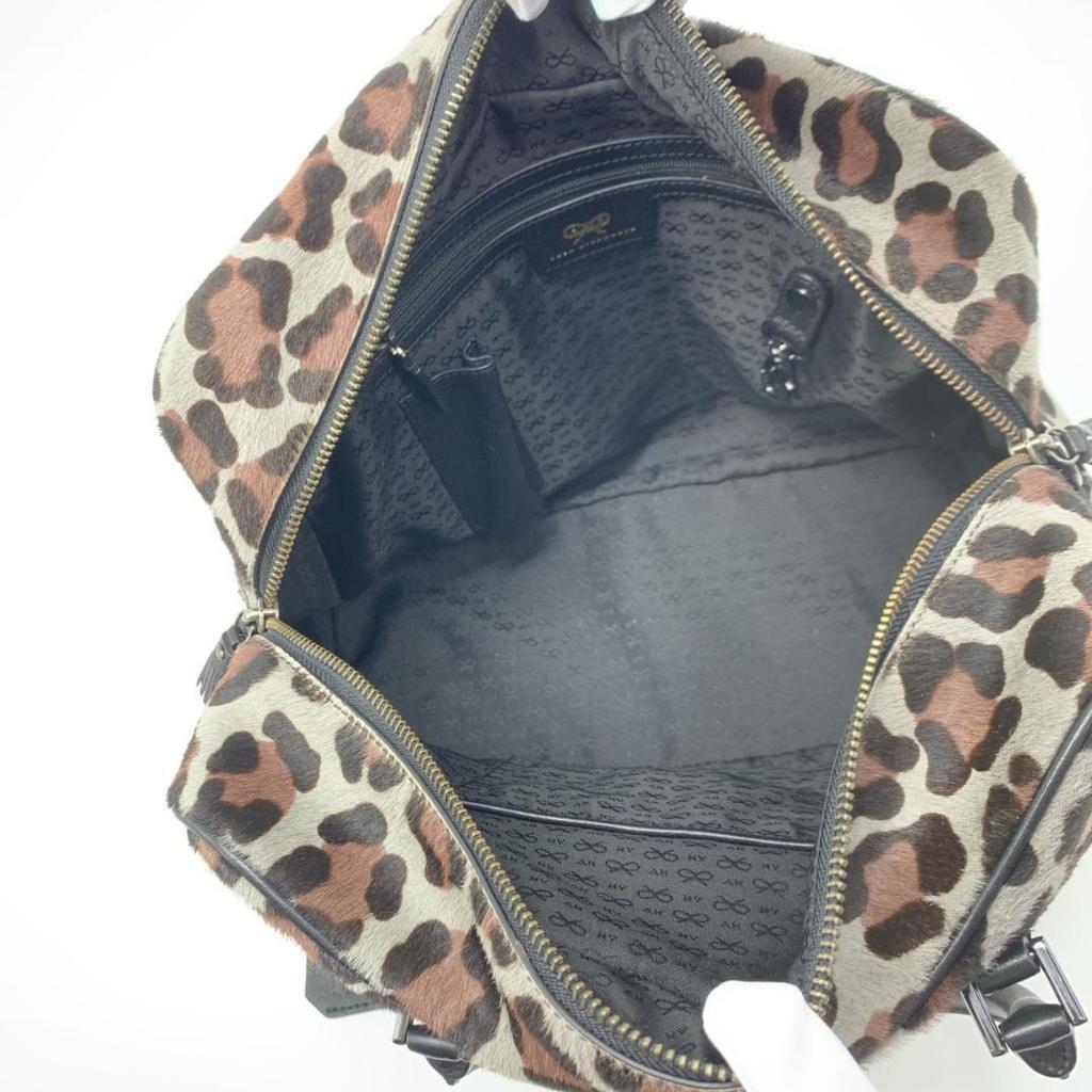 ANYA HINDMARCH Carker Unborn Calf Leopard Print Handbag Boston Bag Leather Grey Brand Tassel A4 Capacity Women's Logo Plate