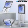 KEYSION Прозрачный чехол для Samsung Z Flip 6 5 4 3 5G Жесткий ПК Металлическая подставка Противоударный чехол для телефона с защитой экрана