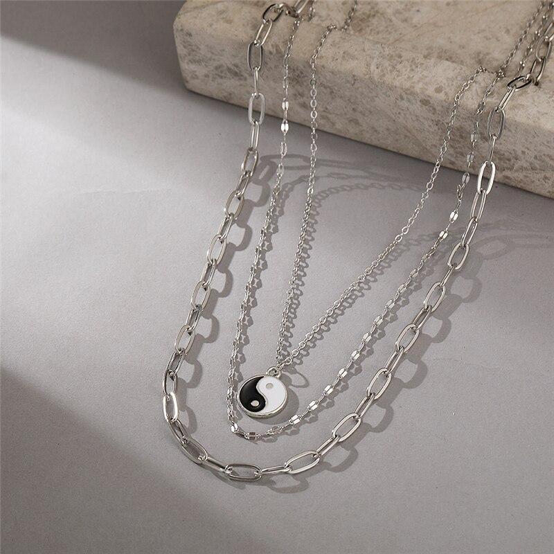 17KM Хип-хоп серебряный цвет ожерелье-цепочка Инь Ян для женщин и мужчин многослойное черно-белое колье-колье ожерелья для вечеринок ювелирные изделия