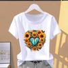 (Asian Size) Short Sleeve T-shirts T Love Heart Flower Style Cute Clothing Casual Fashion Print Female Casual Women's Top Graphic Tee