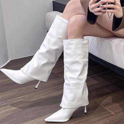 Женские остроносые ботинки челси, туфли на среднем каблуке до колена, зимняя дизайнерская обувь 2024 года, новинка, туфли-лодочки, сексуальный тренд, Mujer Zapatos