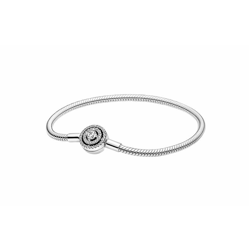 Pandora Браслет из стерлингового серебра 925 пробы с цепочкой «змеиная кость» и застежкой «Гало» для женщин 590038C01