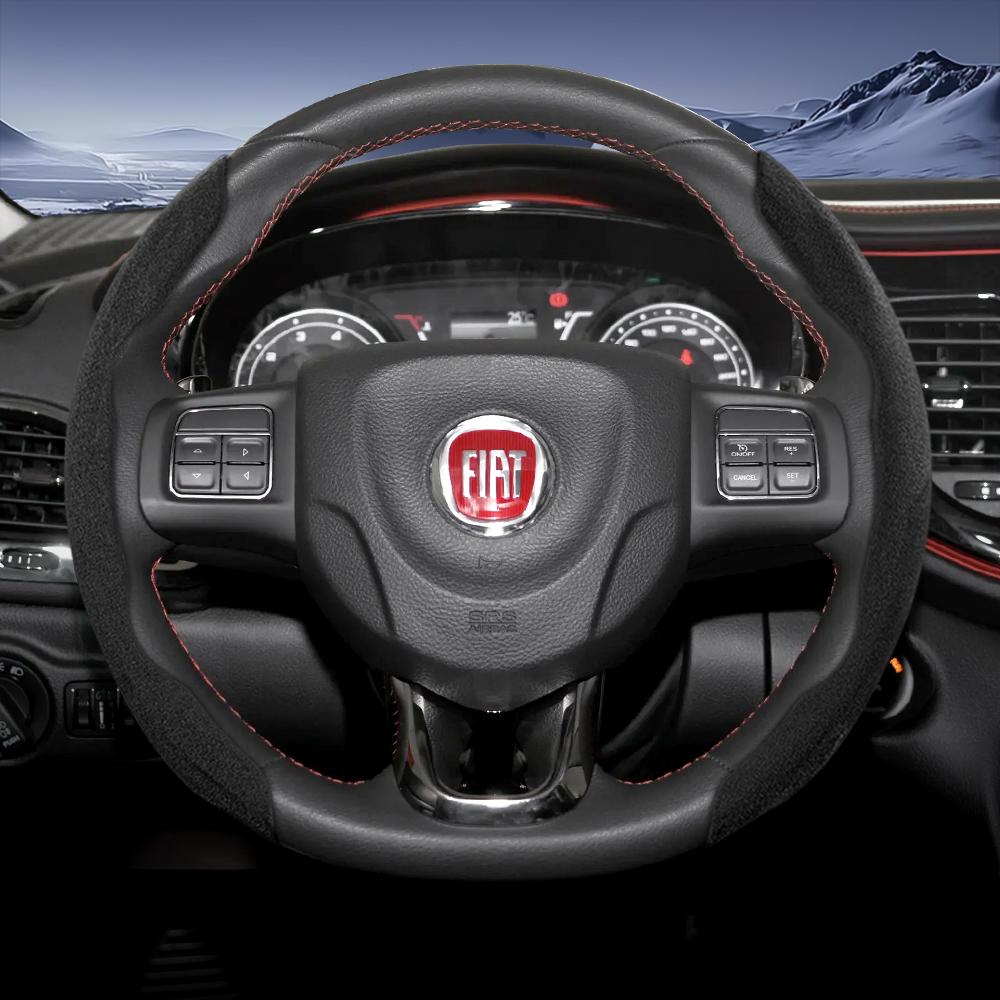 zkfan8 Suitable for Fiat Sports Suede Steering Wheel Cover, Split Snap-On Type, Non-Slip and Durable, for Models Such as 500 Panda Pandina Tipo Egea