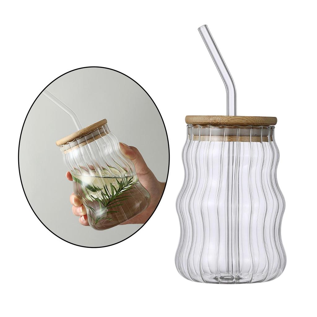 Glass Jar Large Capacity with Straws Durable Clear Gift Tea Cup Water Bottle Coffee Cup for Home Breakfast Hiking Juicing Beer