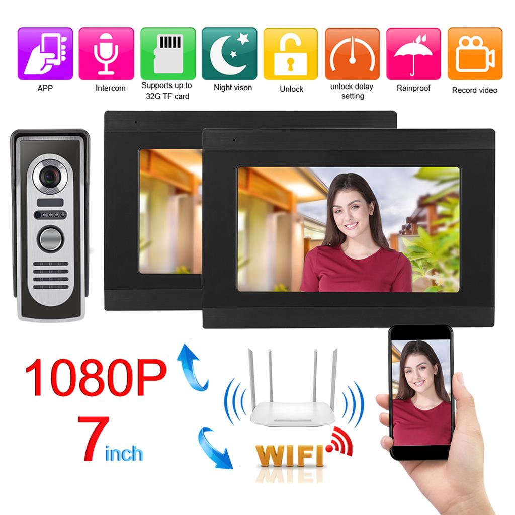1V2 7 дюймов ИК WIFI Видеодомофон Видимый Интерком APP Камера 1080P