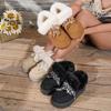 Женские зимние замшевые ботинки большого размера, короткие цилиндрические на толстой подошве, с бантом, с круглым носком, слипоны, теплые хлопковые сноубутсы
