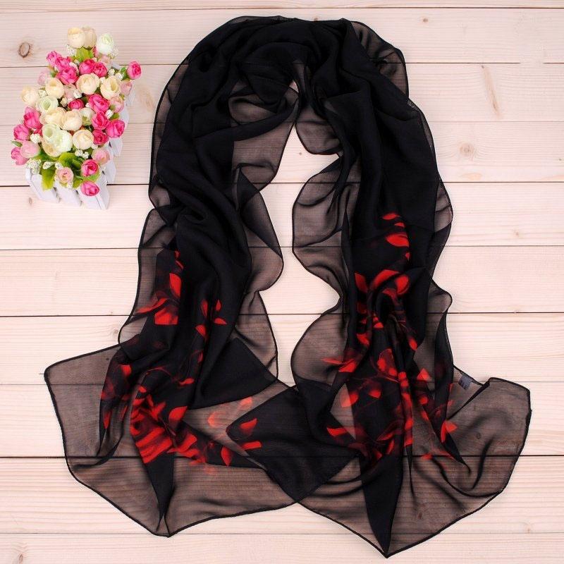 Silk Scarf For Women In Summer Fashionable Shawl Thin And Versatile Spring And Autumn Sand Scarf Long Chiffon Small Strip Scarf