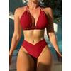 Сексуальный бикини нейлоновый однотонный европейский и американский модный женский раздельный купальник