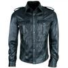 Casual Classic Black Handmade Shirt Men Stylish Formal Genuine Lambskin Leather