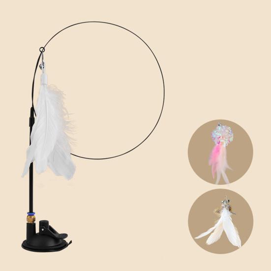 Cat Wand Feather Toy Interactive Cat Feather String Teaser with Suction Cup