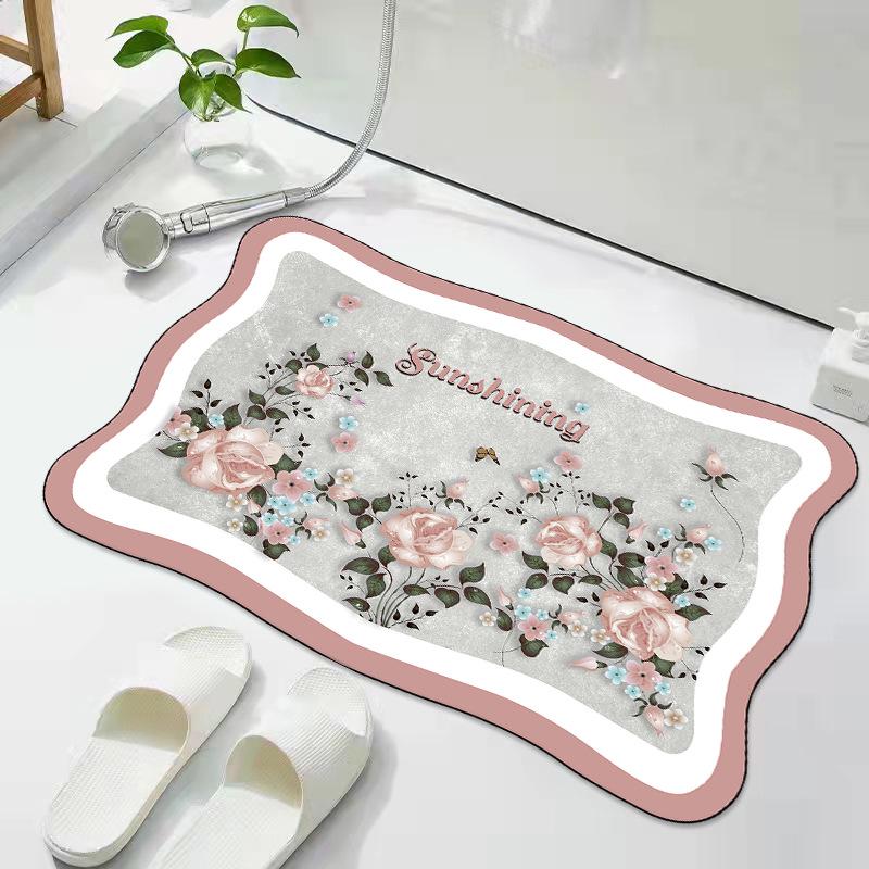Нескользящий впитывающий коврик для двери ванной комнаты Fresh Flower