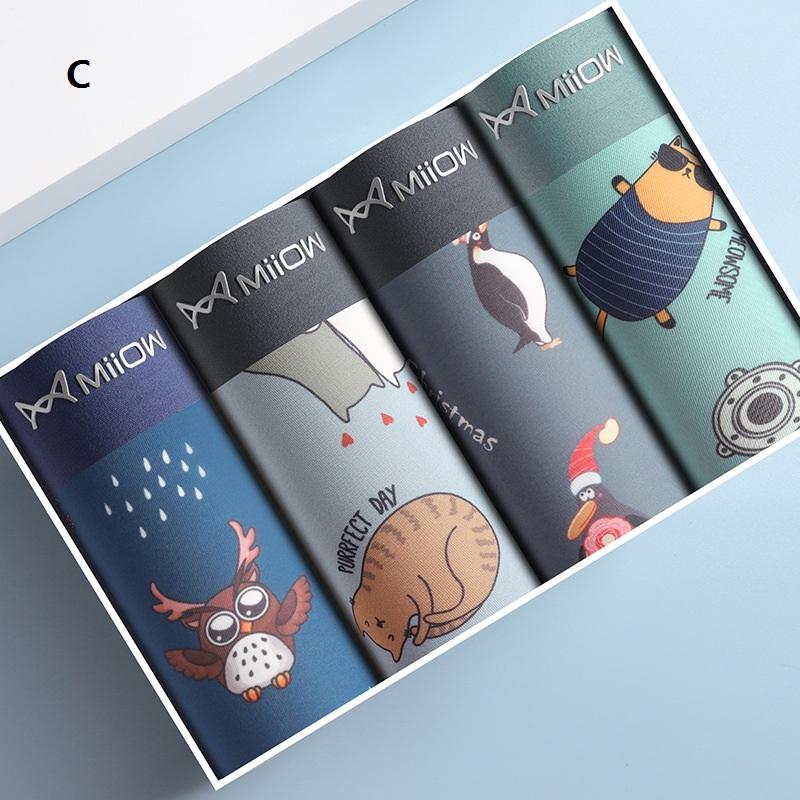 MiiOW 4 шт., мужское нижнее белье с животным принтом, шорты-боксеры, молодежные хлопковые мужские боксеры, дышащие трусы, нижнее белье, мужские трусы