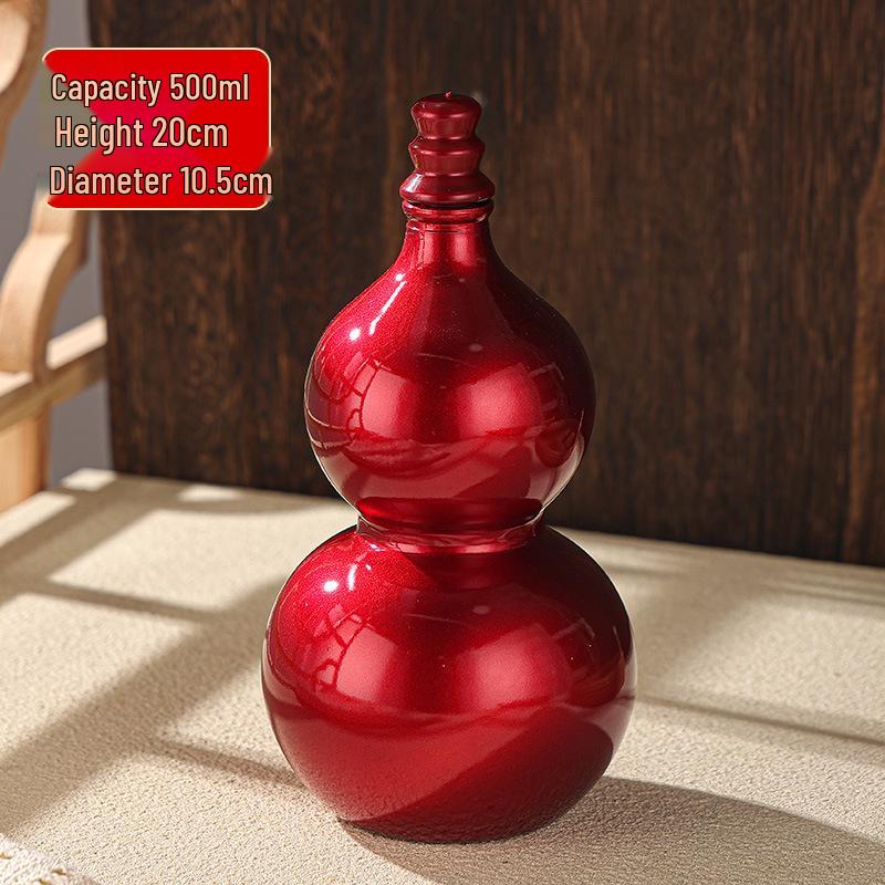 In Stock: 500ml Multicolor Imitation Porcelain Gourd Bottle with Hand Rope, Shoulder Strap & Accessories, Easy to Carry