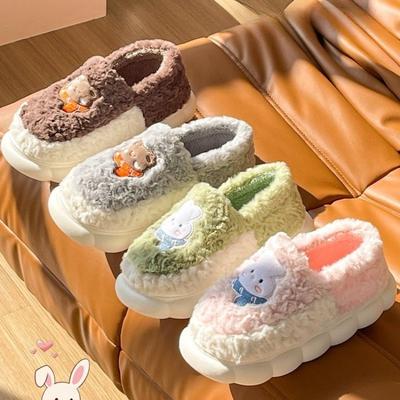 Тапочки из хлопка с сумкой и каблуком, женские зимние домашние тапочки, новые хлопковые туфли для пар из мультфильмов, студенческие хлопковые туфли для общежития