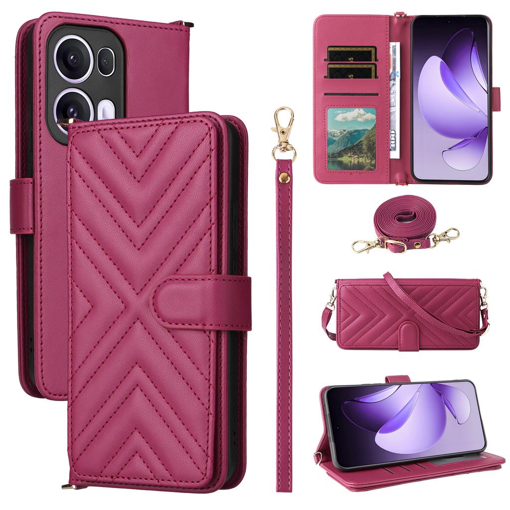 For Oppo Reno13 Pro 5G Wallet Case with Shoulder Strap Leather Phone Cover