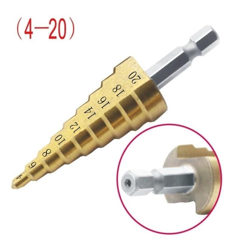 Набор из 1 шт. HSS с титановым покрытием, шестигранный хвостовик, ступенчатое конусное сверло для металла, дерева, сверла, режущие инструменты