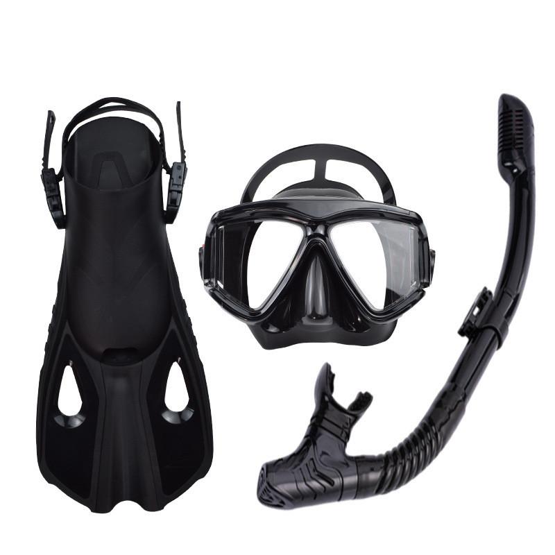 Adult Diving Goggles Snorkeling Set Anti Choking Dry Diving Face Mask Breathing Tube Fins Snorkeling Three Piece Set Outdoor Diving Sports Equipment