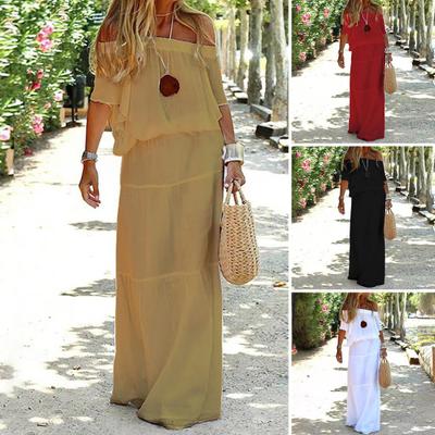 Повседневное платье с открытыми плечами, с короткими рукавами, эластичной талией, женское платье однотонное