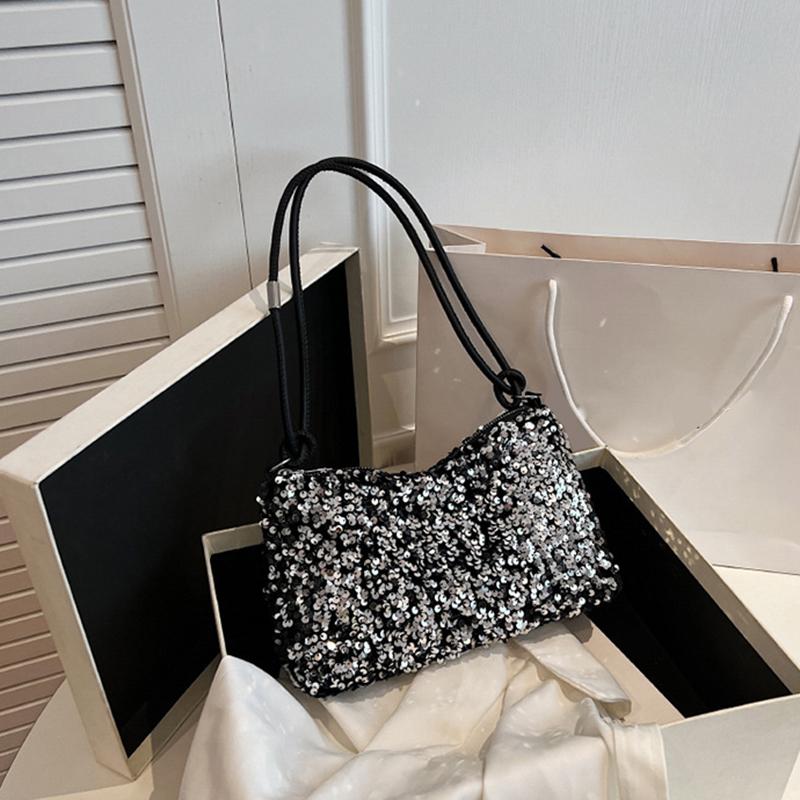 Yogodlns Винтажная женская вечеринка с блестками, маленькая сумка на плечо, модная однотонная универсальная сумка-хобо на молнии с подмышками