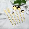 6pcs Gold Stainless Steel Dinnerware Cutlery Set Dinner Knife Cake Fruit Fork Coffee Spoon Mirror Polished Flatware Silverware Tableware Set